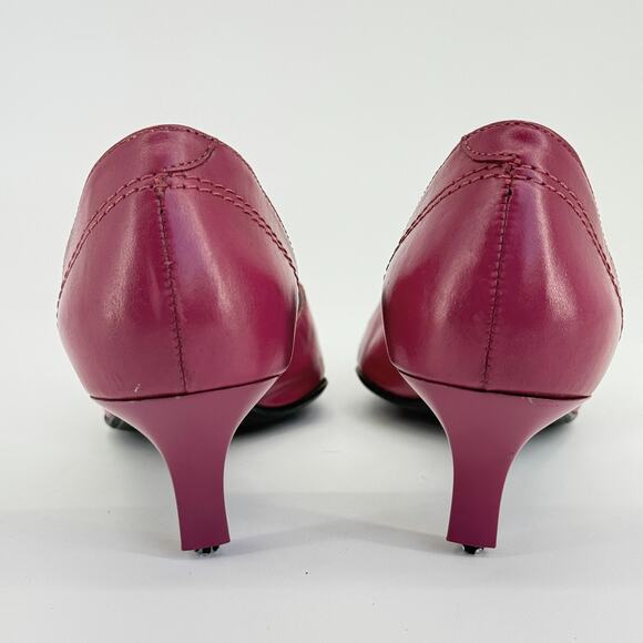 Vtg Y2K BCBG Pink Leather Heels Size 7.5 Kitten D'Orsay Pointy Toe Loafer Retro - Picture 4 of 8